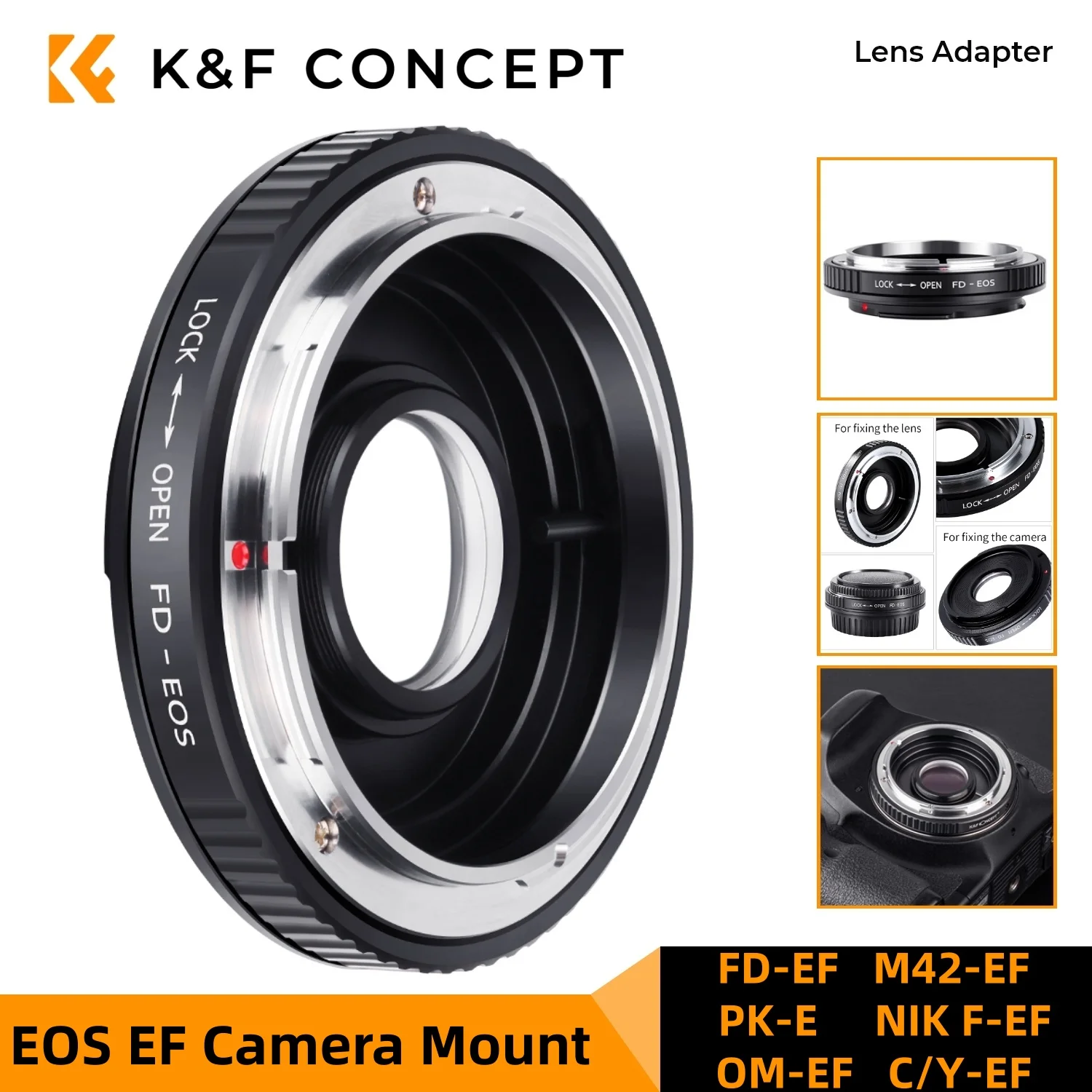 

K&F CONCEPT Camera Lens Adapter For Canon FD FL Pentax K Olympus OM Contax Yashica Nikon F AI G M42 Lens to Canon EF EOS Cameras