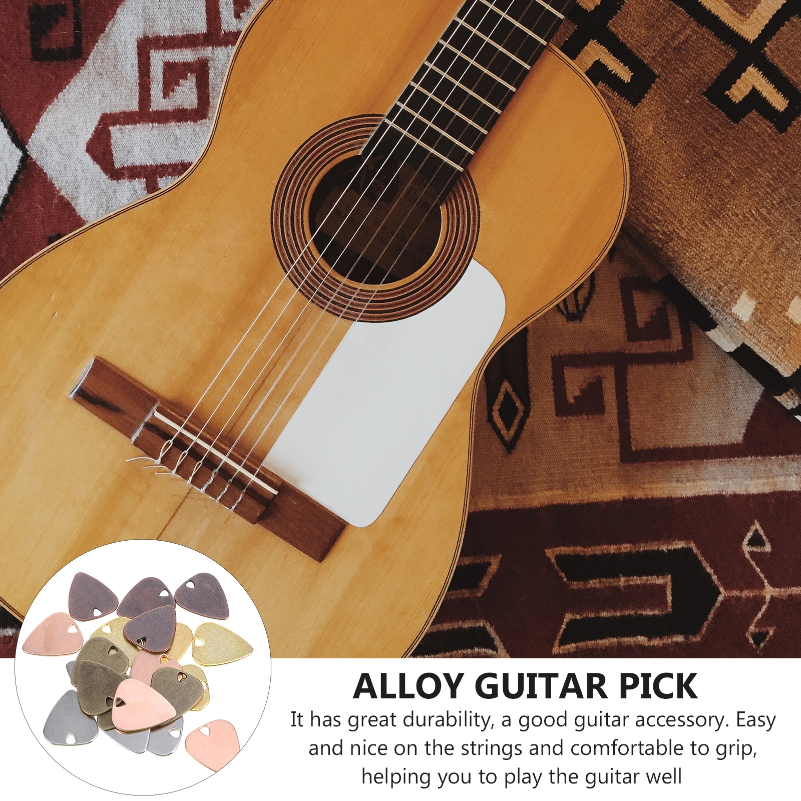 

20pcs Metal Guitar Picks Alloy Electric Durable Plectrum Lightweight Comfortable Grip Necklace Decor Accessories For Acoustic