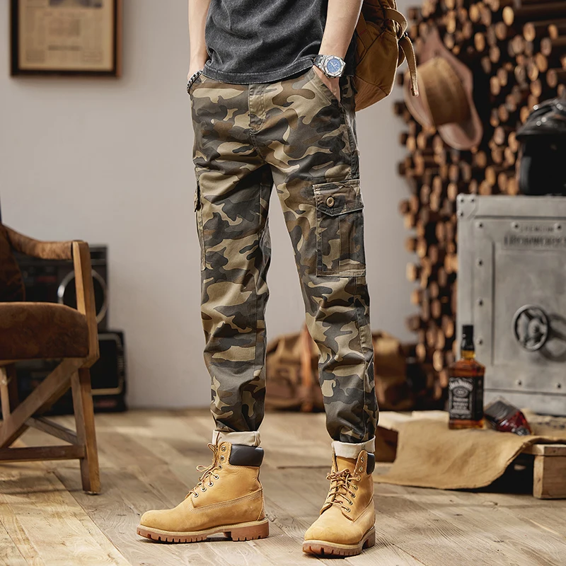 

Multi-pocket Outdoor Camouflage Cargo Jeans for Men Slim Fit Straight Elastic Washed Casual Sports Hiking Pants