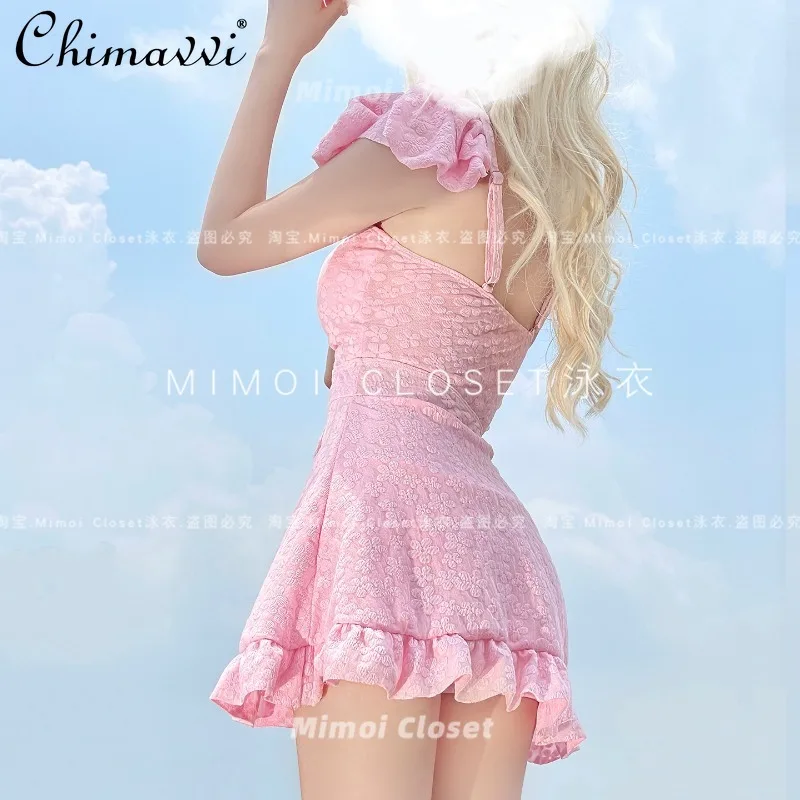 Sweet Cherry Blossom Pink Damen-Badeanzug, Frühling und Sommer, neu, sexy, süßes Mädchen, einteilig, Pure Desire, schlanke, elegante Prinzessinnen-Badebekleidung