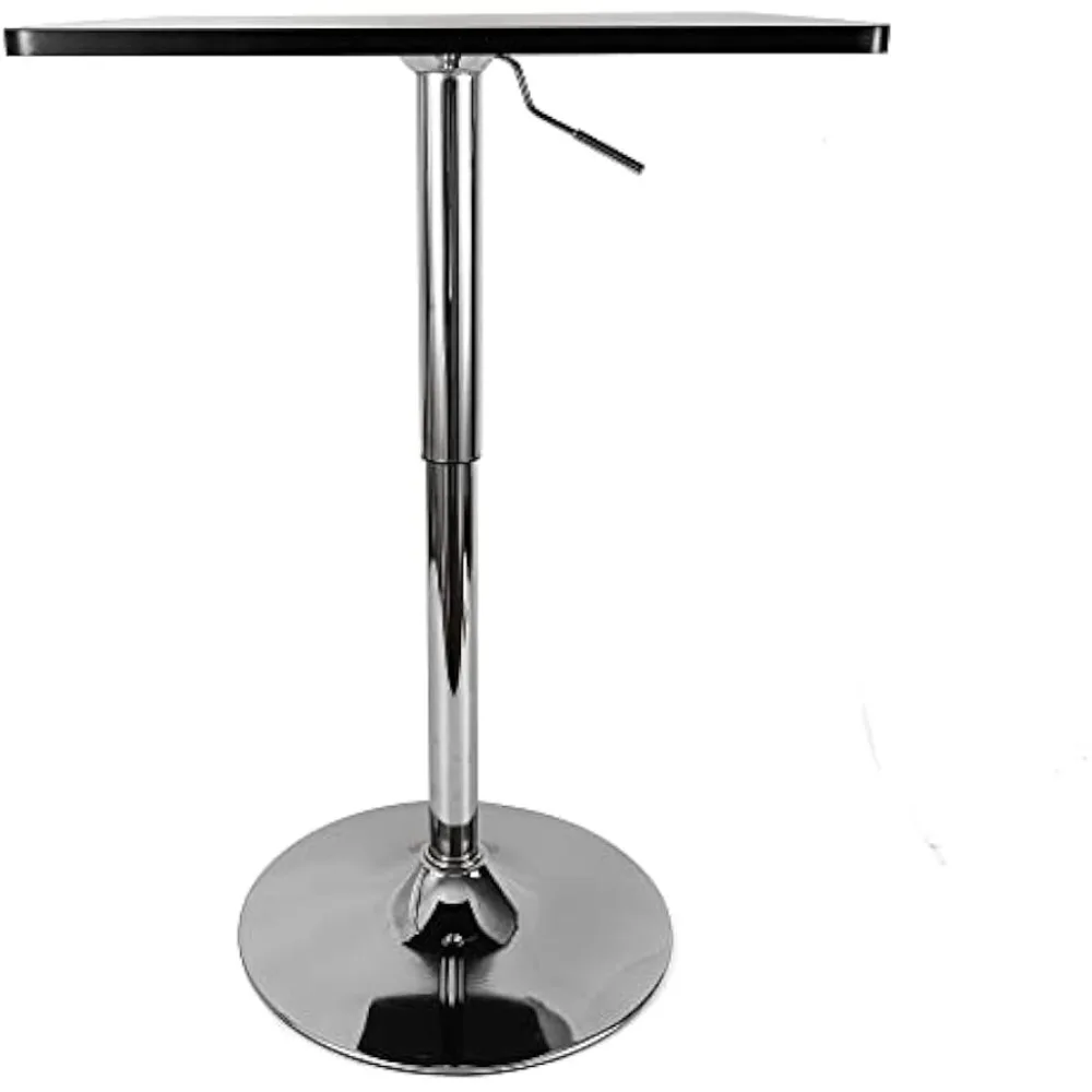 Square Pub Table, Black Cocktail Table with 360° Spinning Top,Silver Leg and Base,Cafe Tables, Adjustable Height Range 27.5''