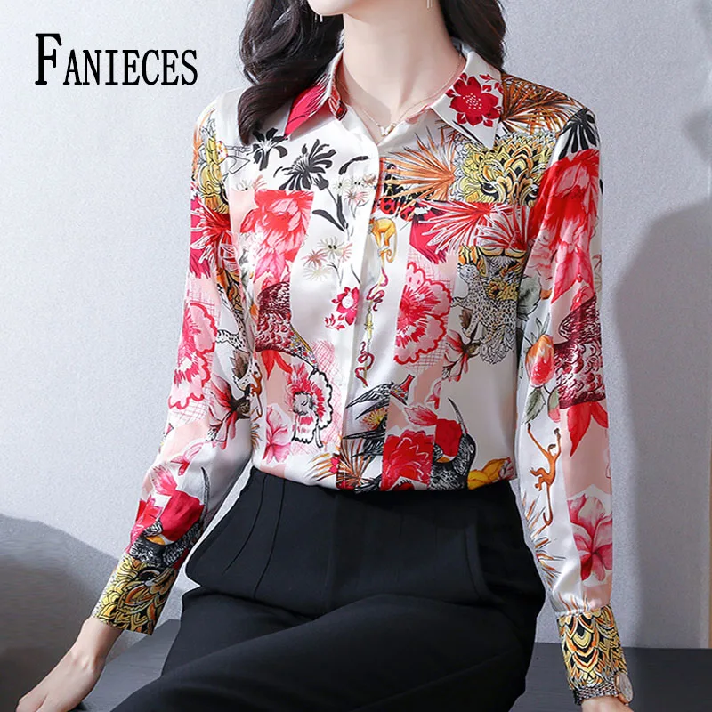 

FANIECES 3XL Luxury Spring Autumn Blusas Women Vintage Satin Tops Chiffon Long Sleeve Casual Blouse Work Wear Office Shirts 6390