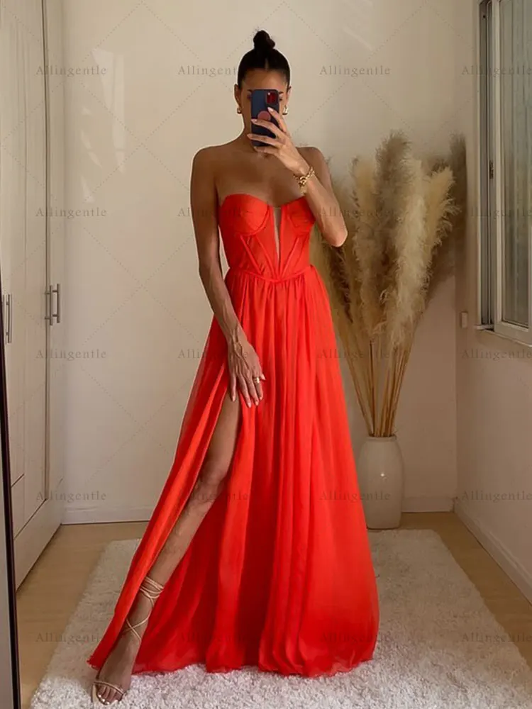 Vestido de baile de chiffon amarelo 2026 sem alças linha a divisão vestido de festa de casamento personalizado sem mangas até o chão vestidos de fiesta