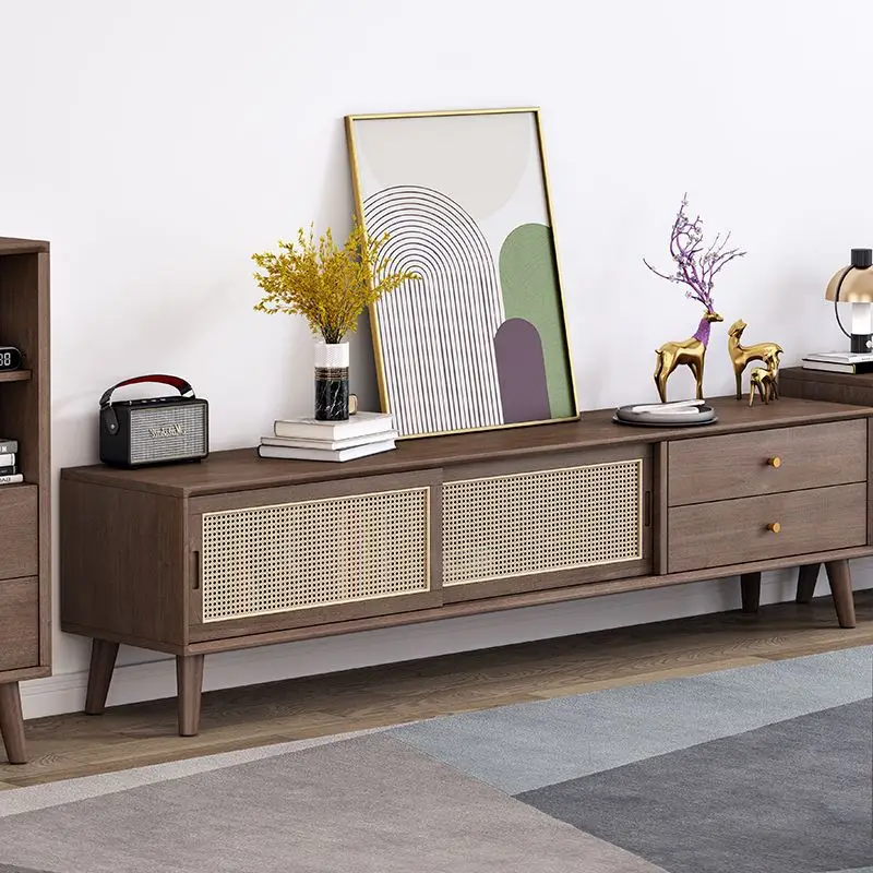 TV-Schrank aus Massivholz, Couchtisch-Kombination im japanischen Stil, Wohnzimmer, kleine Wohnung, nordischer Bodenschrank, schlicht, modern, pas