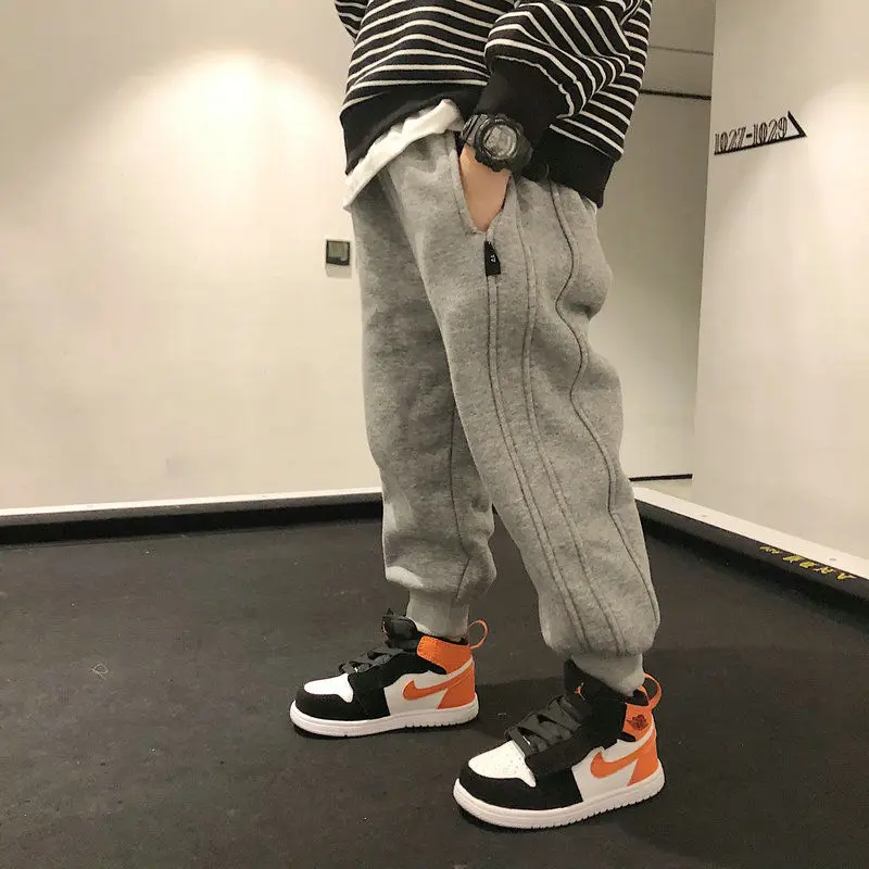 Casual Boys Sweatpants 2022อุ่นหนาฤดูใบไม้ร่วงและฤดูหนาวเสื้อผ้าเด็กหลวม Fit Tappered กางเกงเด็ก