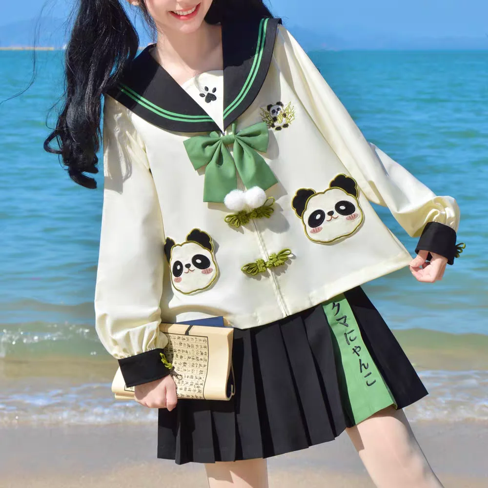 Lindo uniforme jk de guardería para mujer, panda, traje de marinero suelto, uniforme escolar para niña, cosplay, moda japonesa