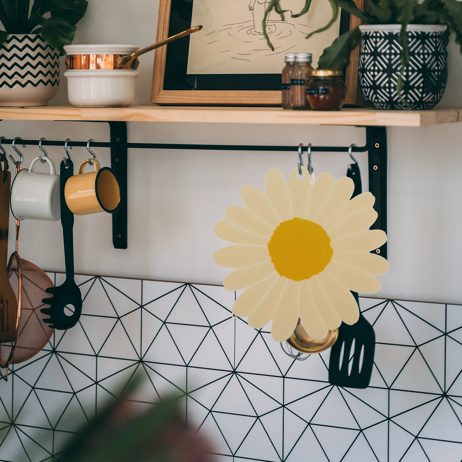

Chrysanthemum PVC Heat Resistance Coaster Heat Resistance Mat Kitchen Living Room Restaurant Decorative Mats White Green