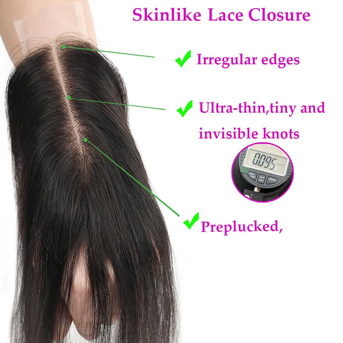 Capelli umani al 100% 2x6 Kim K Chiusura in pizzo Pre-pizzicato Parte libera in pizzo trasparente 10-22 pollici Capelli indiani morbidi e lisci QBeauty