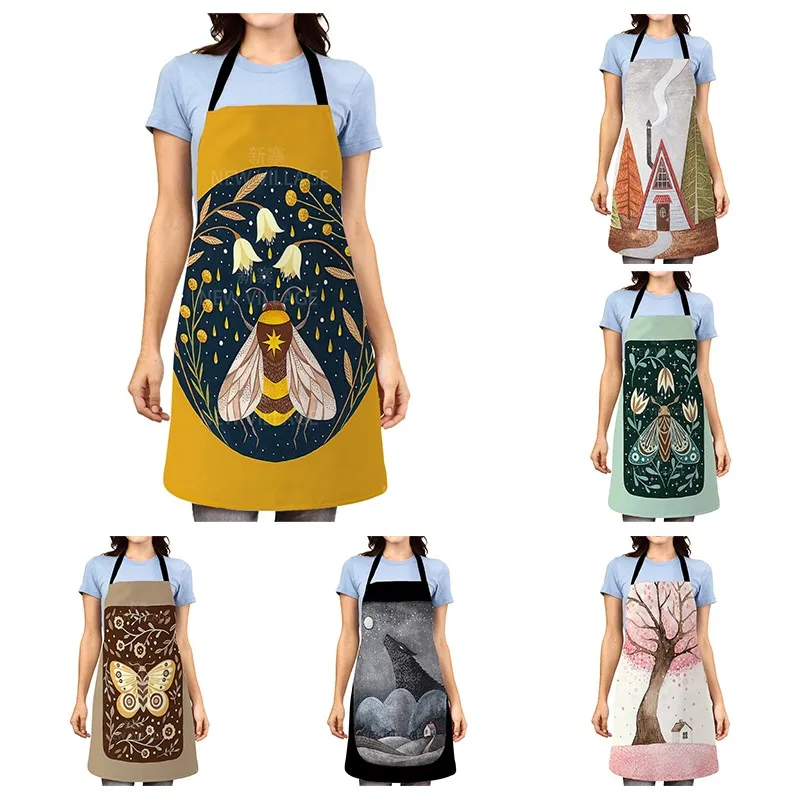 Marine Organism Apron Dolphin Jellyfish Aprons for Women Apron Kitchen Octopus Conch Cafe Apron for Men Kitchen Apron