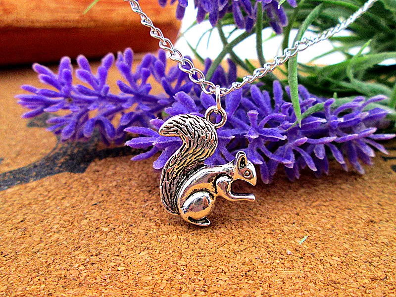 3 pcs/lot lovely squirrels  21x21mm Antique silver  Pendant Necklace Jewelry Best Friendship Gifts