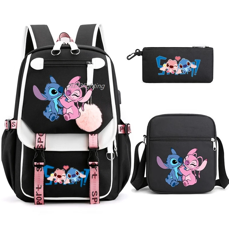 Cartoon 3pcs Lilo & Stitch plecaki Cosplay Unisex szkolna torba patchworkowa pojemność książeczka na laptopa plecak podróżny