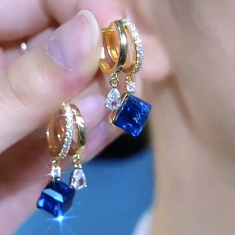 Trendy Geometric Square Crystal Zircon Dangle Earrings for Women Exquisite Wedding Party Earrings Jewelry Birthday Gifts 2024