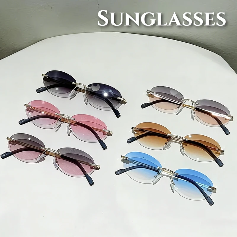 

2026 New Sweet-edgy Metal Oval-frame Sunglasses Unique Beach Vacation UV Protection Eyewear Trendy Street-style Shades UV400