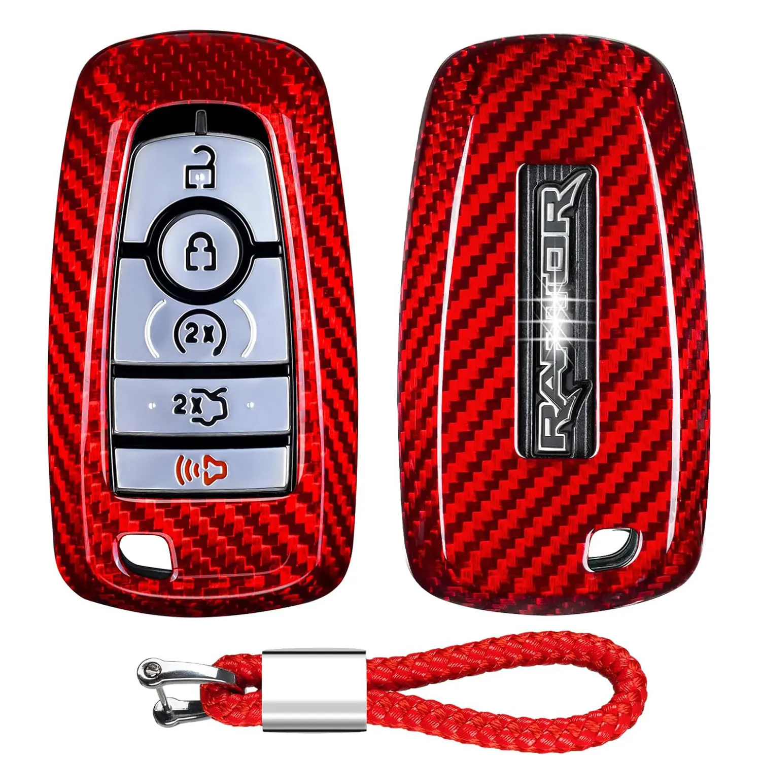 

for Ford Bronco Key Fob Cover with Keychain, Carbon Fiber Key Case Shell for Ford F150 & Raptor,for Ford Bronco Sport Smart Key