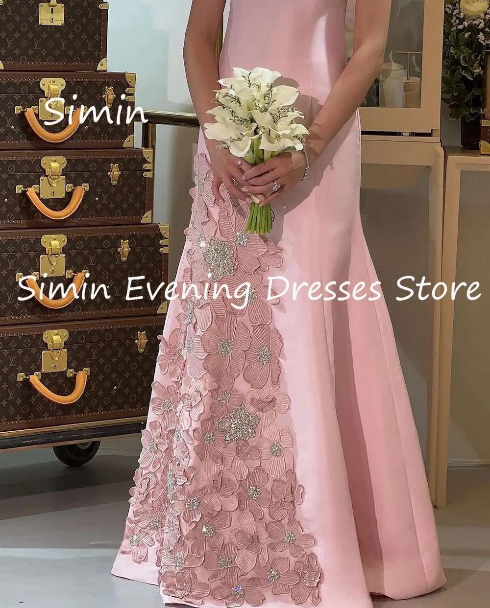 Simin Satin A-line O-neck Appliques Ruffle Formal Prom Gown Ankle-length Arab Evening Elegant Party dresses for women 2023