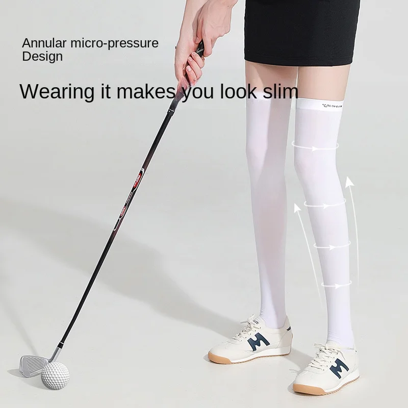 Calcetines altos deportivos de seda de hielo para mujer, protección solar para las piernas, para montar al aire libre, Golf