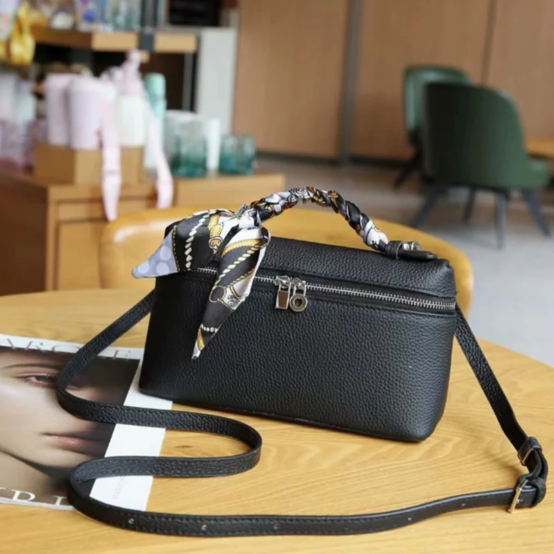 Double Zipper Luxury Designer 2027 New Designer Top-Grain Pebbled Leather Box Vanity Mini Makeup Handbag Crossbody Shoulder Bag