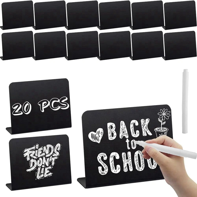 20 Pack Mini Chalkboard Signs Black For Chalk Sign For Food - Party - Buffet - Table Sign Chalkboard With 2 Chalk Marker