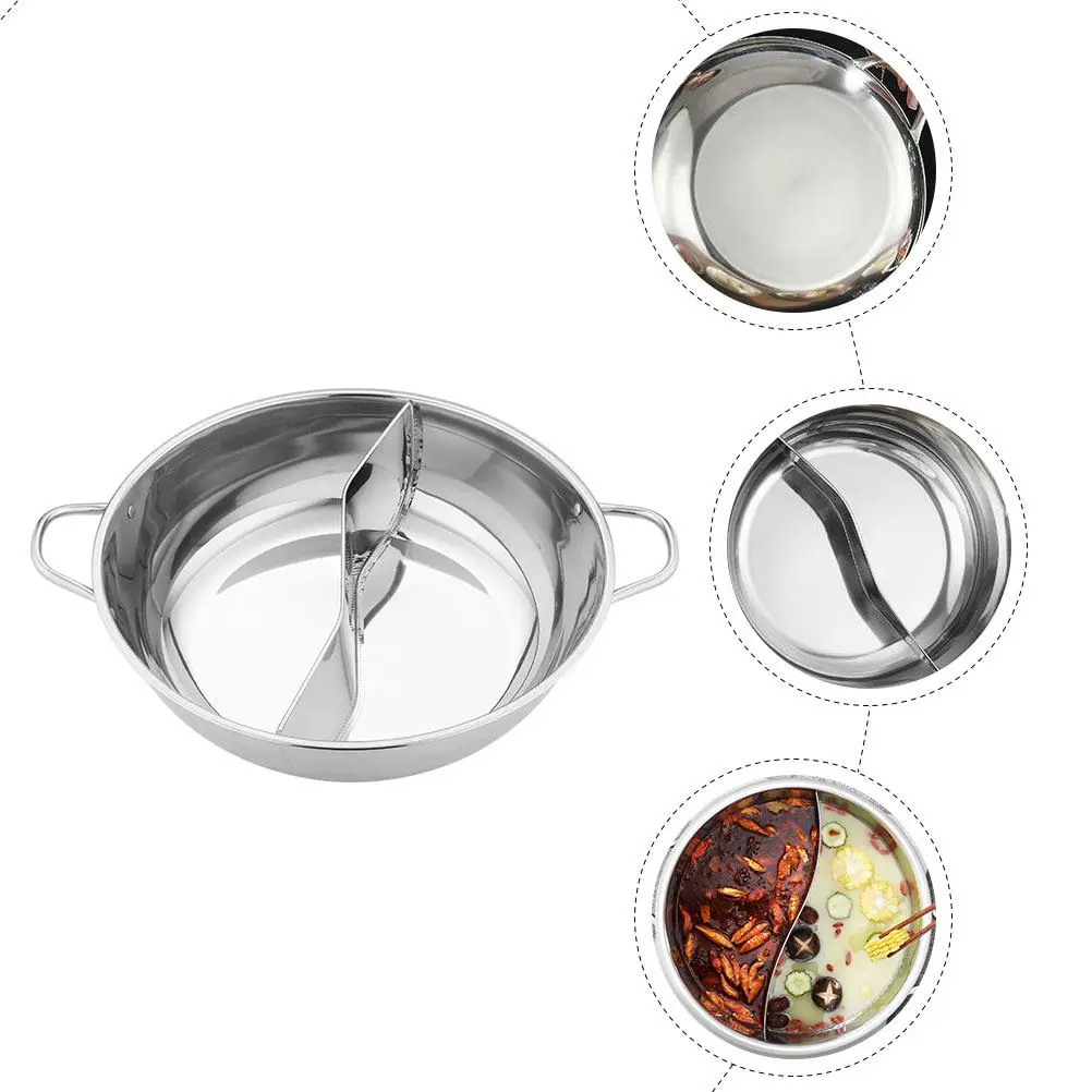 Stainless Steel Hotpot Pot Double Handle Divider Thickened Two Flavor Divided Hot Pot Pan for Gas Induction Electric Stove