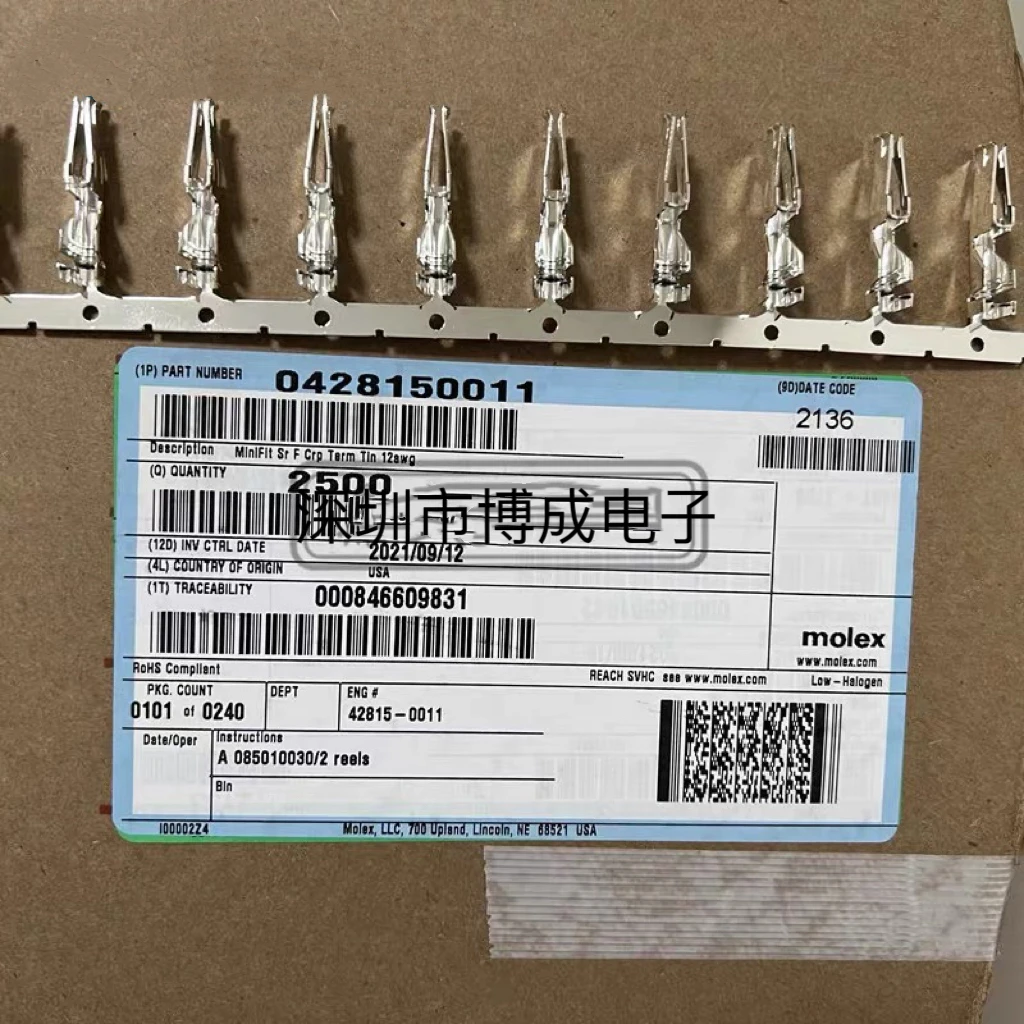 

10 Pieces Sr. Mini-Fit Crimp Terminal, Female, 10-12 AWG, Tin, Original, In Stock, 42815-0011 0428150011, Per Lot