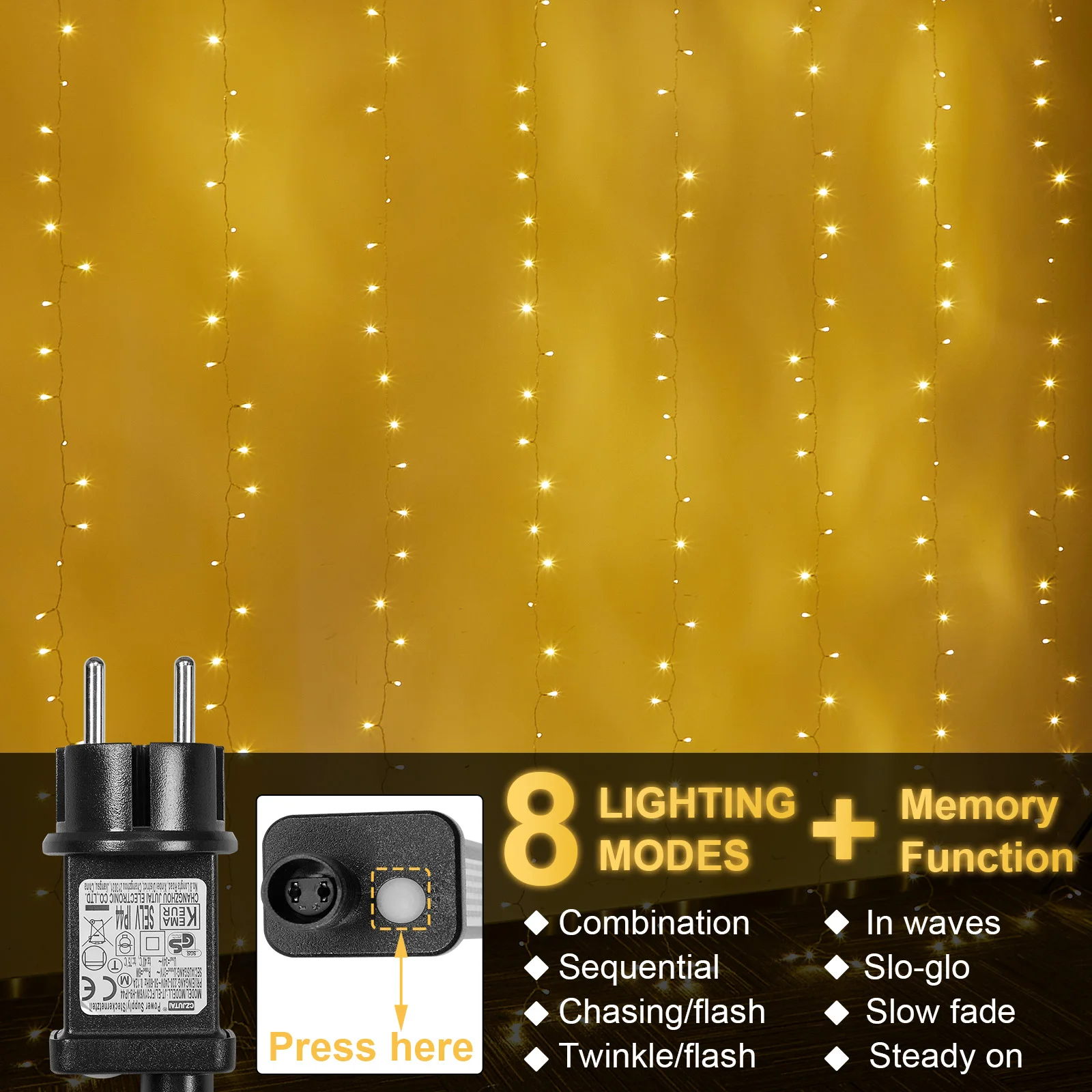 3M LED Garland Curtain Lights Plug in 8 Modes Christmas Icicle String Fairy Lighrs Timer Waterproof Garden Xmas Indoor Decor