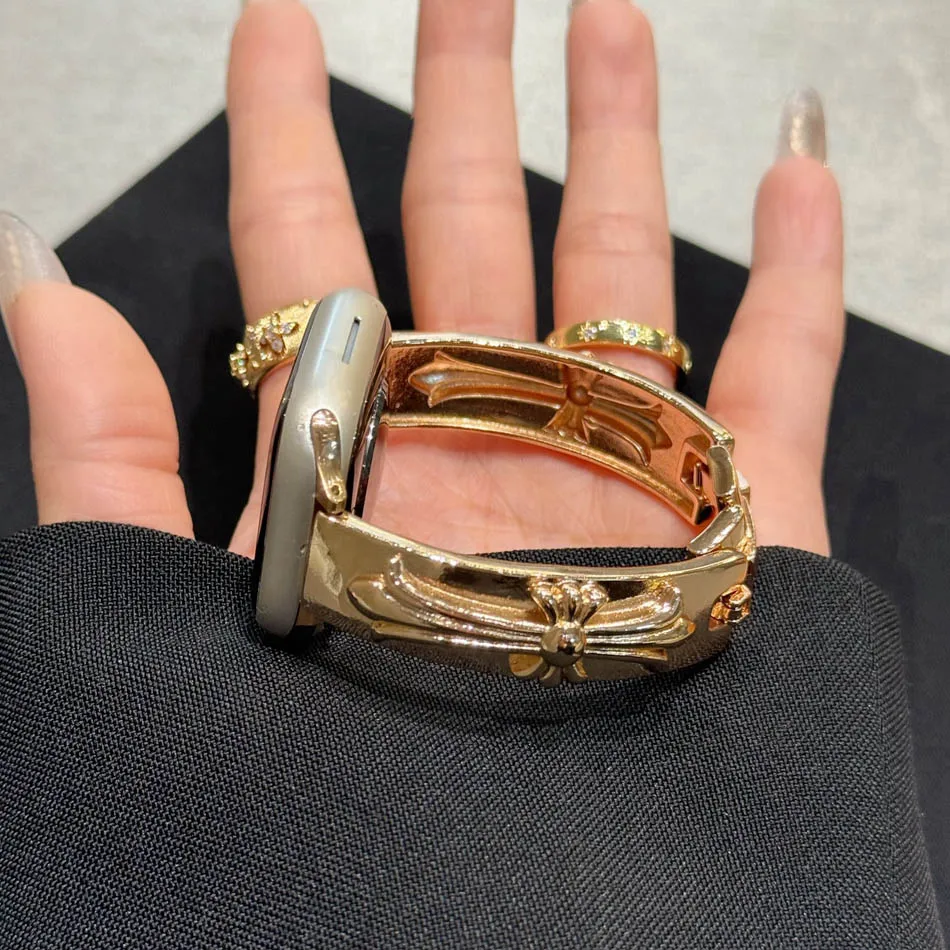 سوار ساعة Apple Watch متوافق مع 38 مم 40 مم 41 مم 42 مم 44 مم 45 مم 46 مم 49 مم، سوار معدني نحاسي فاخر، سلسلة iWatch 10 9 8 7 6 5 4 3 2 SE Ultra، حزام ساعة للجنسين