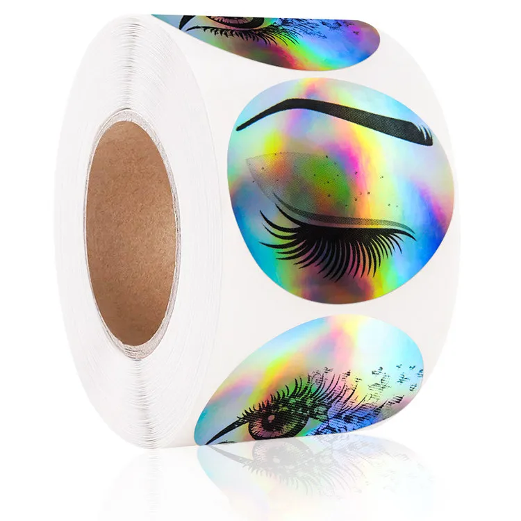 Pretty Laser Rainbow Eyelash & Eyes Thank You Sticker 1.5inch/38mm for Cosmetology Manicure Handmade Crafts Business Decor Label