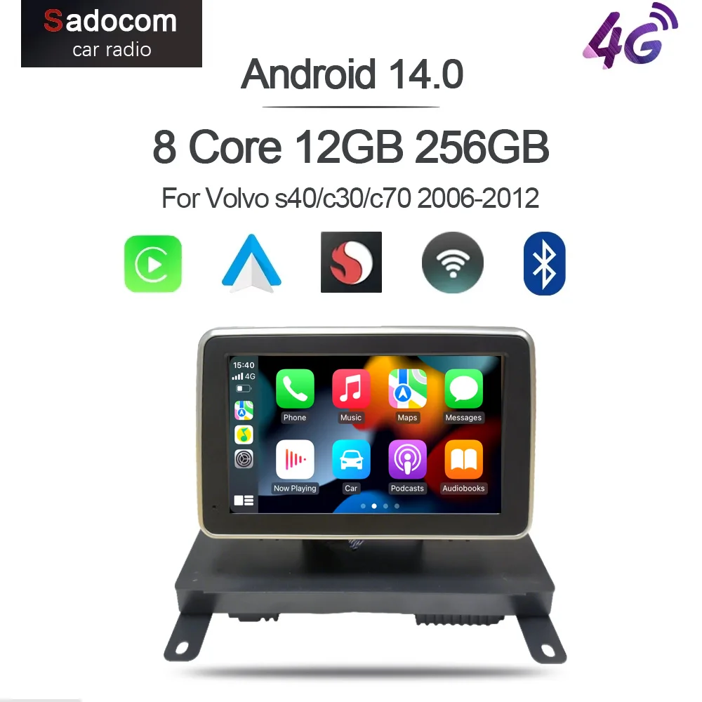 7-Zoll-Carplay-Android-14-Player mit 12G+256G 8-Kern-Prozessor, GPS, WLAN, Multimedia-Navigation und Autoradio für Volvo S40/C30/C70 2006-2012