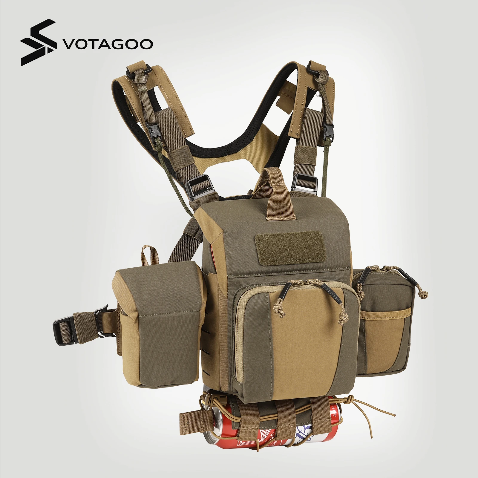 VOTAGOO Binocular Harness Case, Bino Chest Pack with Magnetic Closure and MOLLE System, Water-Repellent for Hunting Outdoor