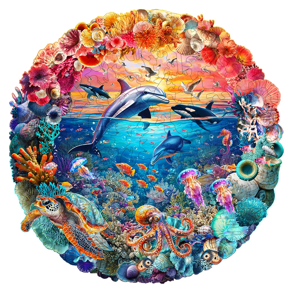 Ocean World Holzpuzzle – unregelmäßige Tierformen, dekorative Kunst und Gehirntrainingsspaß |   Perfekt für Partys und Weihnachtsgeschenke