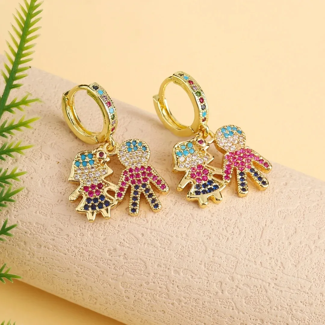 Shiny colorful style zirconia boys girls theme figure earrings Hip Hop women Daily party Crystal jewelry wholesale