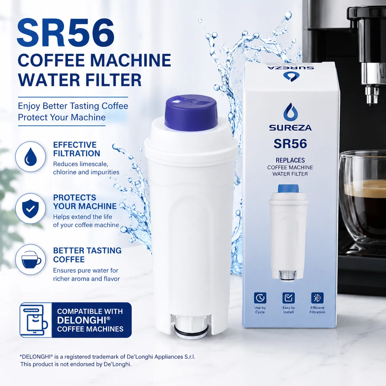 Replacement Water Filter for DeLonghi Coffee Machine DLSC002 Water Softener Cartridge for ECAM ETAM Serie Coffee Maker Accessory