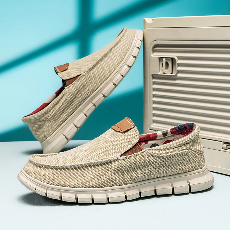 

Новая летняя осенняя парусиновая мужская обувь, дышащая мужская вулканизированная обувь, мужская обувь без шнуровки на плоской подошве, мягкая повседневная обувь