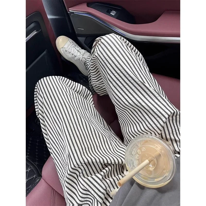 النوم السراويل النساء السراويل مخطط الصيف عالية الجودة حجم كبير طالب مستقيم الساق السراويل مثير موضة بنطلون بيجاما