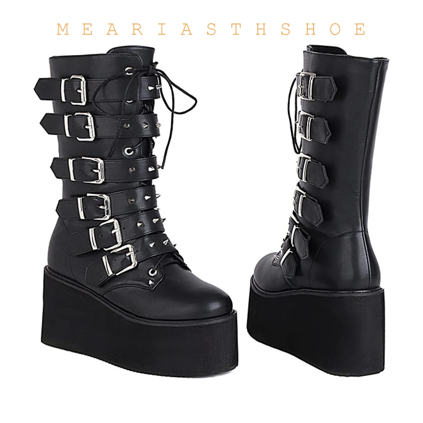 

Women's Cosplay Boots Multi-row Belt Buckle Long Tube Leather Knight Boot Punk Gothic Classic Black High Heel Shoes Knee-High