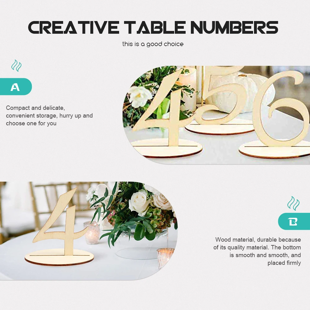 

20pcs Wooden Table Numbers Seat Plates With Bases Natural Digital Desk Signs For Wedding Party Decoration Smooth Surface