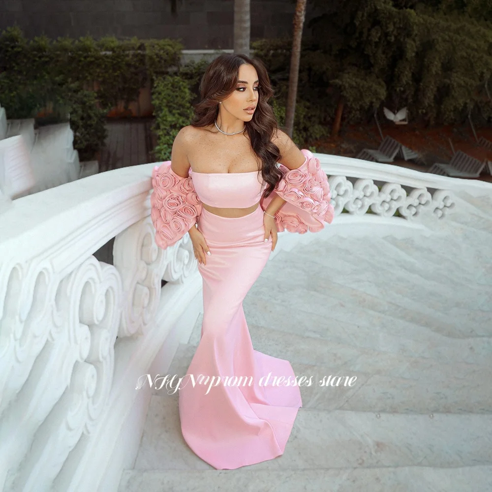 

NFYN Elegant Party Gowns 3D Flowers Cape Sleeve Prom Dresses Mermaid Evening Gowns Elegant robes de soirée Customized