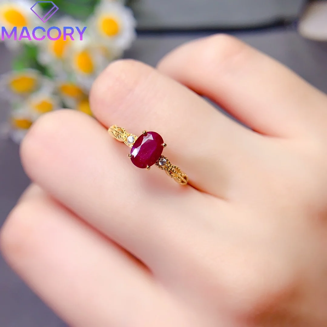 خاتم نسائي فاخر من الأحجار الكريمة الحمراء الطبيعية من الفضة عيار 925 نسخة طبق الأصل من العلامة التجارية الفاخرة لعيد الحب لإرسال النساء مجانًا. #4