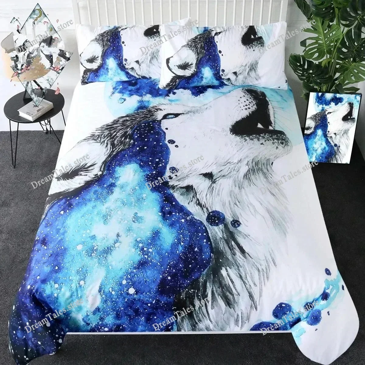 Moon Child Black Cold Art Moon Fox Duvet Cover Set Moon and Stars Bedding Set Black and White Fox Comforter Cover for Girl Boy74