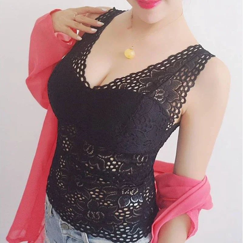 Tank bra V-neck wide shoulder straps versatile sexy lace long bra crochet vest plus size women's inner bra3914# image 5