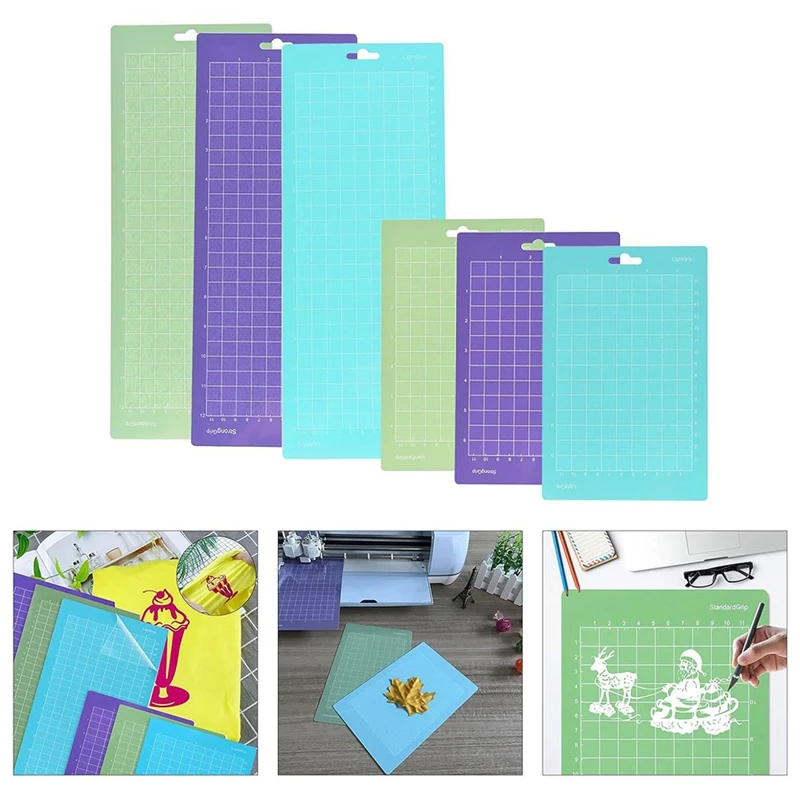 6PCS Cutting Mat For Cutter Plotter Super Grip 6.5X4.5Inches And 12X4.5Inches Cutting Pad Crafting Mat