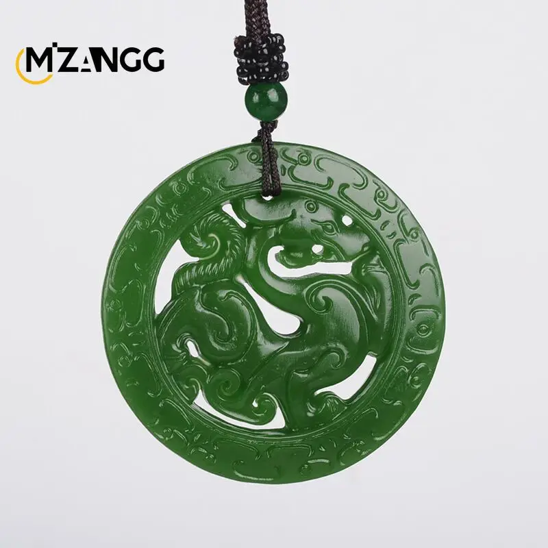 Naturalny Hetian Jasper Retro smok Jades wisiorek prawdziwy piękny rzeźbiony Hollow smok Men & naszyjnik damski z wisiorkiem prezent świąteczny — zdjęcie 7