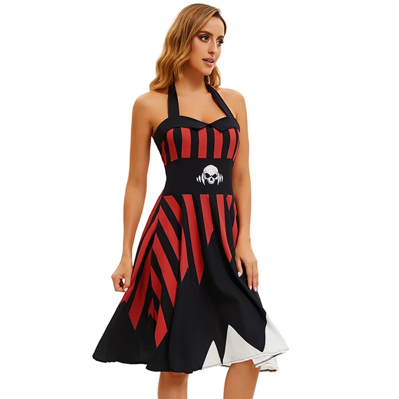 

Платье для косплея на Хэллоуин, женское платье на подтяжках с принтом, сексуальное женское платье для сценического шоу