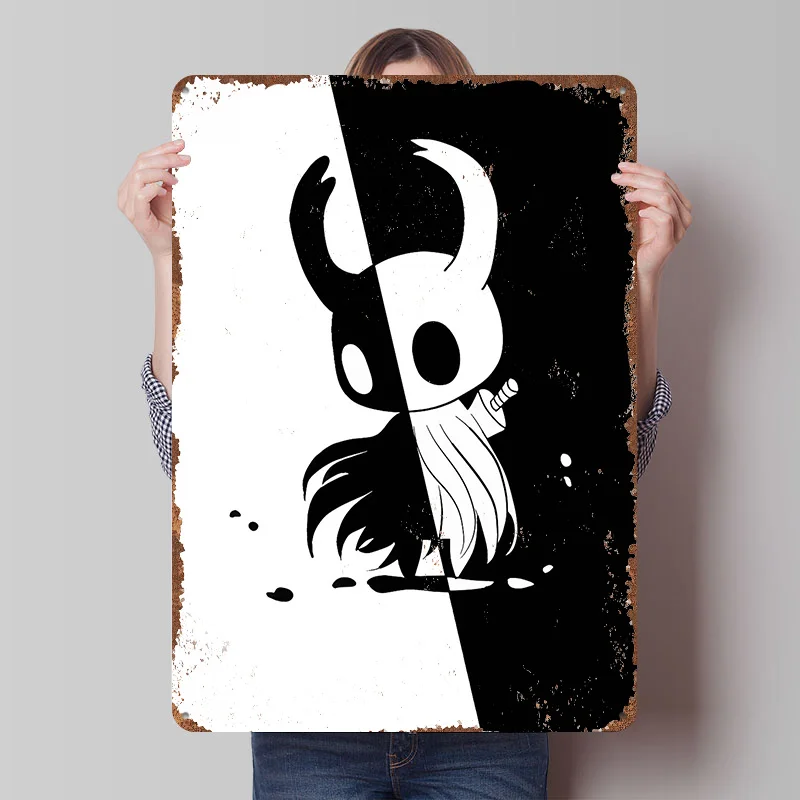 Hollow Knight Yin Yang Bedrucktes Poster, personalisierte Wandkunst, Retro Vintage Metallblechschilder für Heimdekoration, individuelle Platten für Zimmer