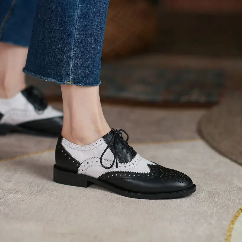 2024 new spring autumn Women pumps natural leather 22-26.5cm cowhide+pigskin+sheepskin full leather Retro brogues women shoes