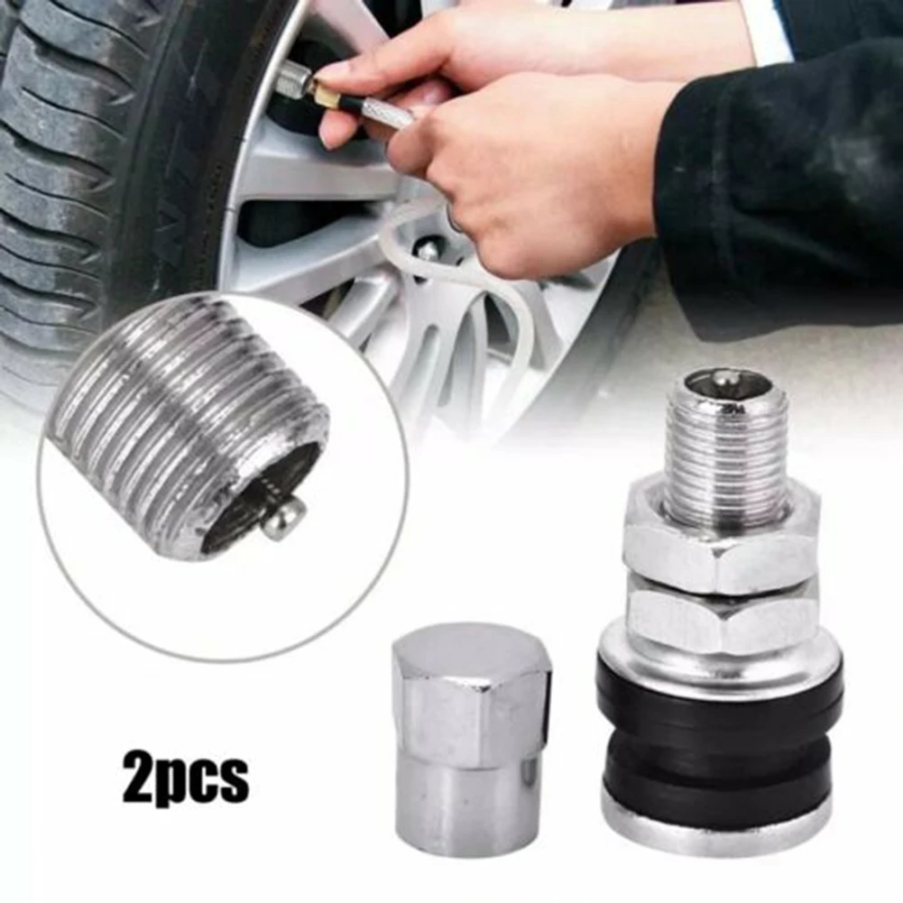 2pcs Tire Valve Short Stems Car Tubeless Vacuum Tire Metal Valve Stems Dust Silver Wheels Tires Parts Replacement