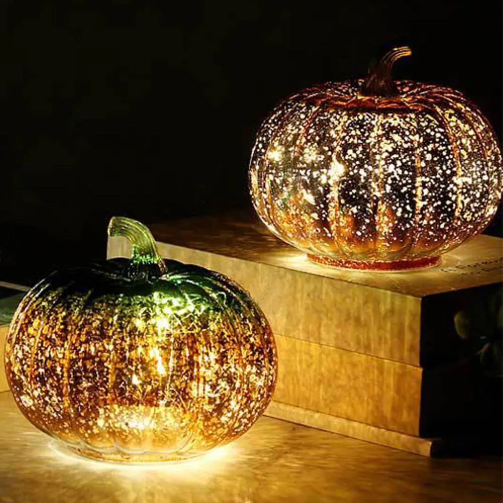 

Halloween Pumpkin Lamp Lantern Glass Decoration Lantern Pumpkin Light Ornament Garden Outdoor Indoor Party Home Decor 15CM