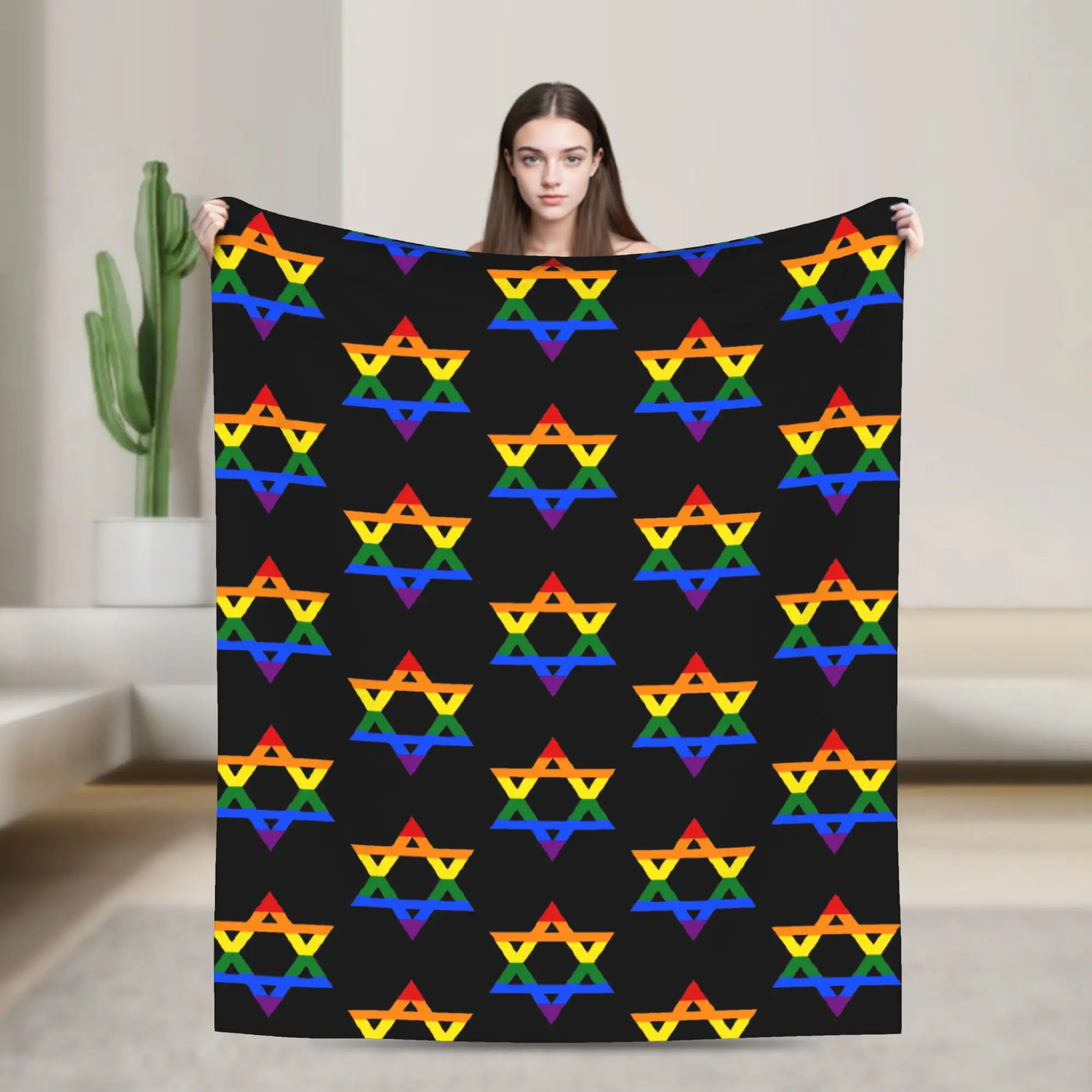 Jewish Star of David and Rainbow Blankets Hanukkah Flannel Awesome Breathable Throw Blanket for Bed Sofa Summer