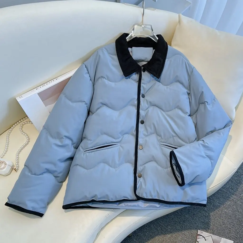

Korean Style Women's Cotton Jacket Small Fragrant down Loose Short Outwear Lapel Thickened Winter Fashion Trendy Top