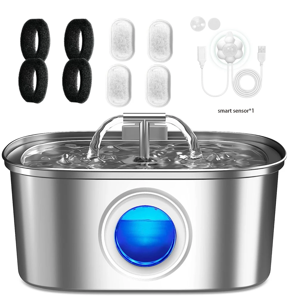 ZYfeeder 3,2 l/108 oz automatischer Katzenwasserbrunnen, Edelstahl, quadratisch, Doppelausgang, Haustier-Wasserspender, Katzen- und Hundewasserbrunnen, geräuschlos 6